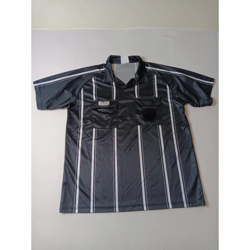 Ref Gear Mens L Professional Referee Jersey Black White Striped Polo Shirt